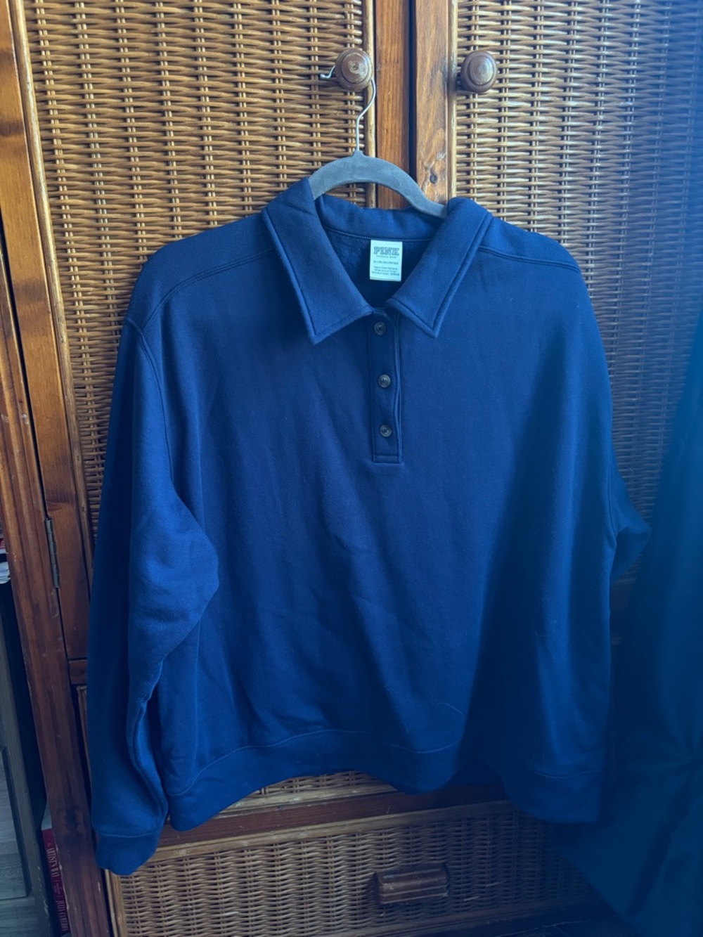 PINK Victorias Secret Navy Blue Button-Up Collar Polo Long Sleeve Shirt